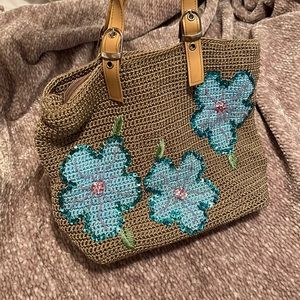 Tropical /Floral Bright Knit Purse Vintage - image 1